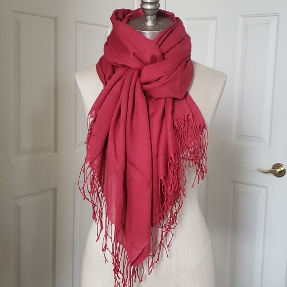 BENDI Lightweight Woven Pashmina Scarf Wrap Made in Turkey NWOT Brick Red - Picture 2 of 7